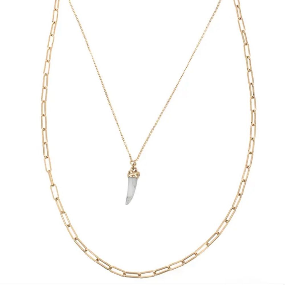 All Saints Gold Layered Necklace with White Horn Charm